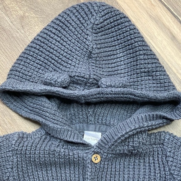 Carter Baby Grey Long Sleeve Hooded Knit Sweater Size 12 Months - Picture 8 of 10